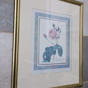 Gorgeous Rose print matted & framed under glass, approximately 17.5"x21.5"